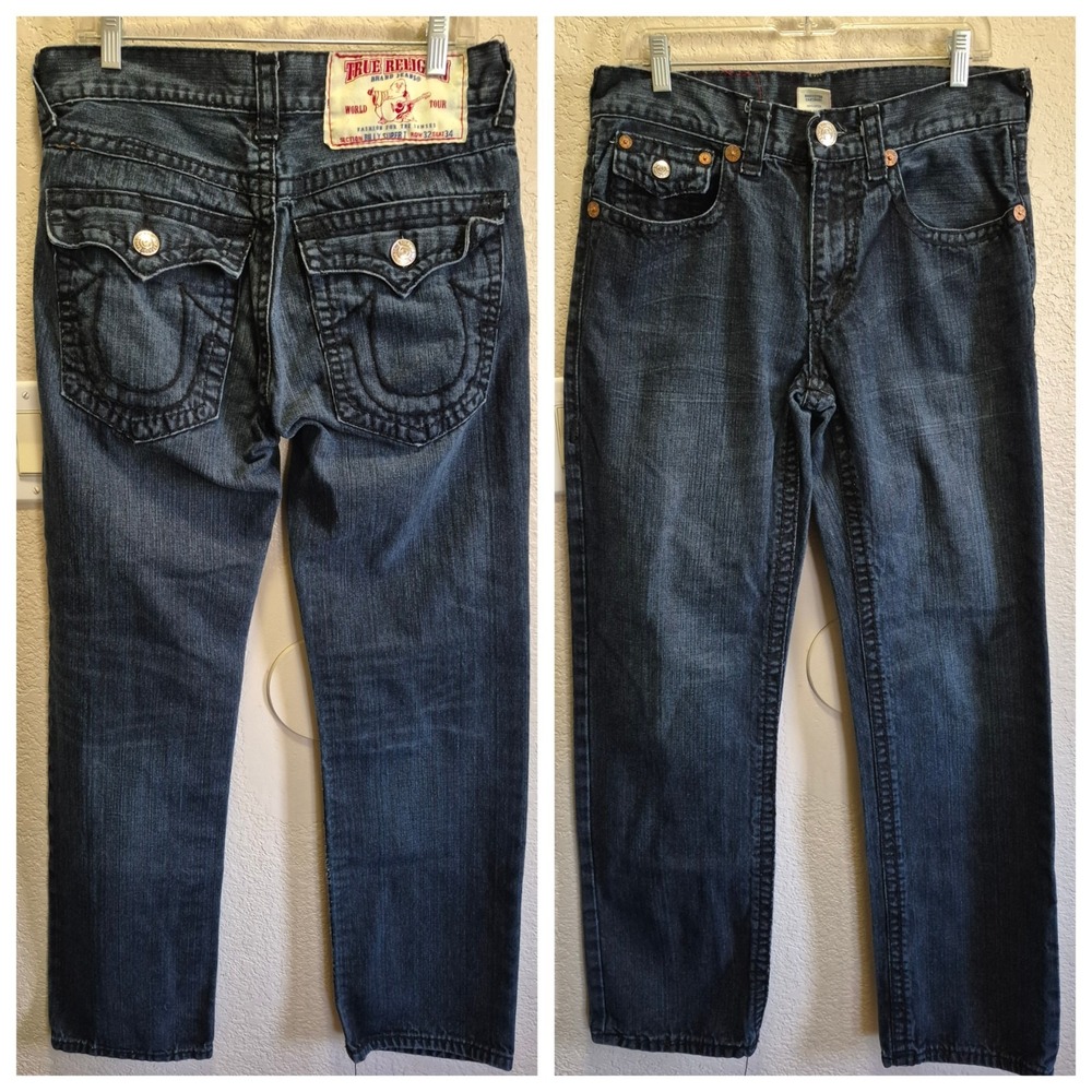 True Religion Billy Super T Flap Jeans Men's Size 32x32 Straight Leg Blue Denim